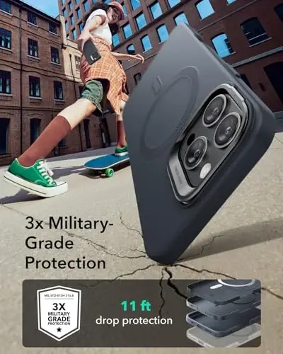 ESR для iPhone 16 Pro, силиконовый чехол с подставкой, совместимый с MagSafe, защита военного класса, встроенная подставка для камеры, магнитный чехол для iPhone 16 Pro, Cloud Series, черный - 5