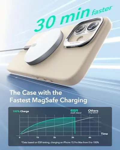 ESR для iPhone 16, силиконовый чехол с подставкой, совместимый, защита военного класса, встроенная подставка для камеры, магнитный чехол для iPhone 16, серия Cloud, светло-коричневый - 6