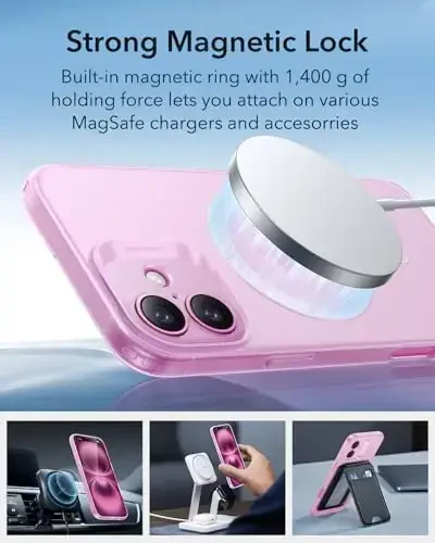 ESR для iPhone 16, совместимый с MagSafe, защита камеры, тонкий противоударный чехол, устойчив к пожелтению и царапинам, магнитный чехол для iPhone 16, Zero Series, матовый розовый-MagSafe - 4