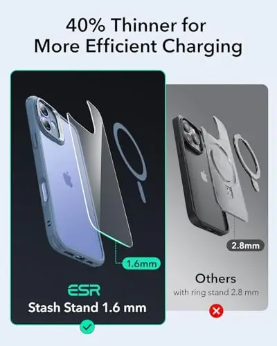 ESR для iPhone 16, совместимый с, защитный чехол военного класса, встроенная подставка для хранения, чехол для телефона, устойчивая к царапинам задняя крышка, классическая серия, прозрачный синий - 6