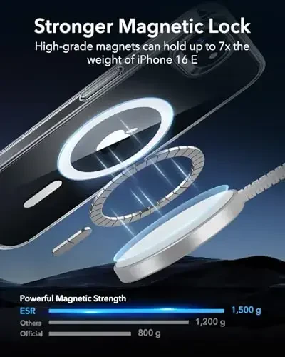 ESR для iPhone 16e Case, совместимый с MagSafe, противоударная защита военного класса, магнитный чехол для телефона iPhone 16e, классический гибридный чехол, прозрачный - 3