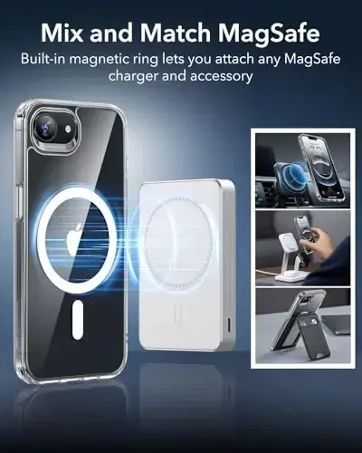 ESR для iPhone 16e Case, совместимый с MagSafe, противоударная защита военного класса, магнитный чехол для телефона iPhone 16e, классический гибридный чехол, прозрачный - 5