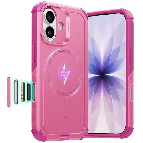 ESR для iPhone 17 Case, 7X Military-Grade Drop Protection, Shock-Absorbing Rugged Cover with Camera Control Button, MagSafe Accessories Compatible, Cyber Series, Rosy Pink - ESR