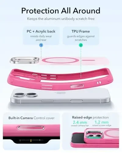 ESR для iPhone 17 Case with Stash Stand, Camera Control Cover Compatible with MagSafe, Military-Grade Drop Protection Magnetic Phone Case for iPhone 17, Scratch-Resistant Back Cover,Frosted Pink 