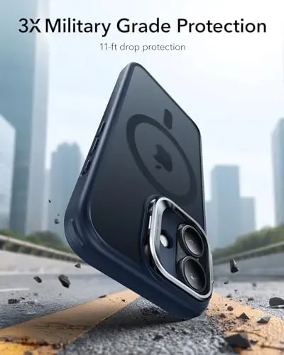 ESR для iPhone 17 Чехол с подставкой, Крышка для управления камерой, совместимая с MagSafe, Противоударный чехол для телефона военного класса с магнитным креплением для iPhone 17, Устойчивая к царапинам задняя крышка, Матовый синий - 6