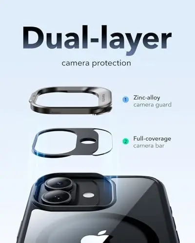 ESR для iPhone 17 Чехол с подставкой Stash, крышка управления камерой, совместимая с MagSafe, противоударный магнитный чехол для телефона военного класса для iPhone 17, устойчивая к царапинам задняя крышка, прозрачный черный - 2