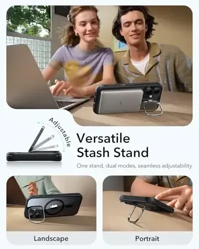 ESR для iPhone 17 Чехол с подставкой Stash, крышка управления камерой, совместимая с MagSafe, противоударный магнитный чехол для телефона военного класса для iPhone 17, устойчивая к царапинам задняя крышка, прозрачный черный - 3
