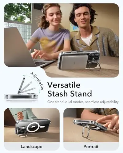 ESR для iPhone 17 Чехол с подставкой Stash, крышка управления камерой, совместимая с MagSafe, противоударный магнитный чехол военного класса для iPhone 17, устойчивая к царапинам задняя крышка, прозрачный - 3