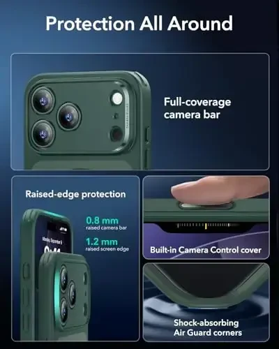 ESR для iPhone 17 Pro Case, Camera Control, Compatible with MagSafe, Shockproof Military-Grade Protection, Magnetic Phone Case for iPhone 17 Pro, Classic Hybrid Case, Frosted Green - 3
