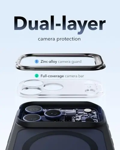 ESR для iPhone 17 Pro чехол с подставкой для хранения, крышка управления камерой, совместимая с MagSafe, защита от падений военного класса, магнитный чехол для телефона, устойчивая к царапинам задняя крышка, матовый черный - 2