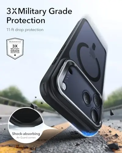 ESR для iPhone 17 Pro чехол с подставкой для хранения, крышка управления камерой, совместимая с MagSafe, защита от падений военного класса, магнитный чехол для телефона, устойчивая к царапинам задняя крышка, матовый черный - 3
