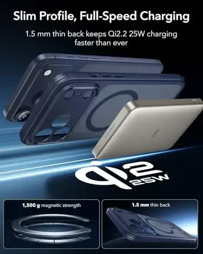 ESR для iPhone 17 Pro Чехол, Управление Камерой, Совместимость с MagSafe, Ударопрочная Защита Военного Класса, Магнитный Чехол для iPhone 17 Pro, Классический Гибридный Чехол, Матовый Синий - 5