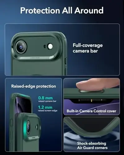 ESR для iPhone Air Case, Camera Control, Compatible with MagSafe, Shockproof Military-Grade Protection, Magnetic Phone Case for iPhone 17 Air Case, Frosted Green - 3