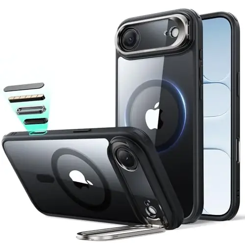 ESR для iPhone Air Case с подставкой, чехол с управлением камерой, совместимый с MagSafe, противоударный магнитный чехол для iPhone 17 Air Case военного класса, устойчивая к царапинам задняя крышка, прозрачный черный - 4