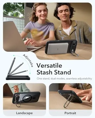 ESR для iPhone Air Case с подставкой, чехол с управлением камерой, совместимый с MagSafe, противоударный магнитный чехол для iPhone 17 Air Case военного класса, устойчивая к царапинам задняя крышка, прозрачный черный - 6