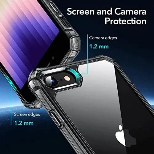 ESR для iPhone SE (2022), чехол для iPhone SE (2020) и iPhone 8, защита военного класса, амортизирующие углы, устойчивая к пожелтению задняя часть, чехол для телефона для SE 3/2, Air Armor Case, прозрачный черный - 4