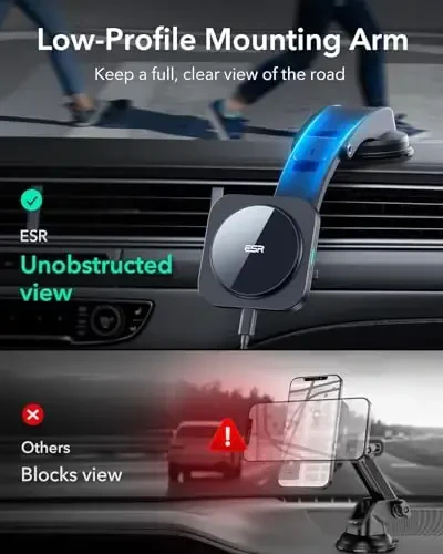 ESR для MagSafe автомобильного держателя зарядного устройства, магнитный беспроводной автомобильный держатель зарядного устройства для приборной панели, совместимый с автомобильным зарядным устройством MagSafe, для iPhone 17/16/15/14/13/12, Galaxy S25, быстрая зарядка, автомобильные аксессуары, черный - 6