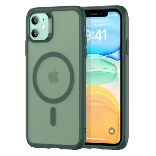 ESR for iPhone 11 Case, Compatible with MagSafe, Shockproof Military-Grade Protection, Scratch-Resistant Back, Magnetic Phone Case for iPhone 11, Classic Hybrid Case, Frosted Green - ESR