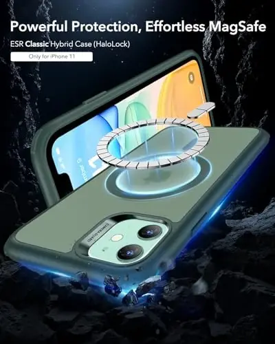 ESR for iPhone 11 Case, Compatible with MagSafe, Shockproof Military-Grade Protection, Scratch-Resistant Back, Magnetic Phone Case for iPhone 11, Classic Hybrid Case, Frosted Green - ESR (1)