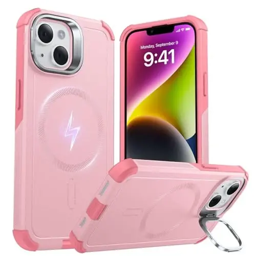 ESR for iPhone 13 and iPhone 14 Case with Stand, 23 ft Military-Grade Drop Protection Heavy Duty Magnetic Phone Case, Compatible with MagSafe Accessories, Cyber Series, Pink - 3