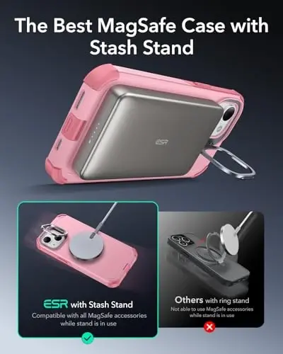 ESR for iPhone 13 and iPhone 14 Case with Stand, 23 ft Military-Grade Drop Protection Heavy Duty Magnetic Phone Case, Compatible with MagSafe Accessories, Cyber Series, Pink - 4