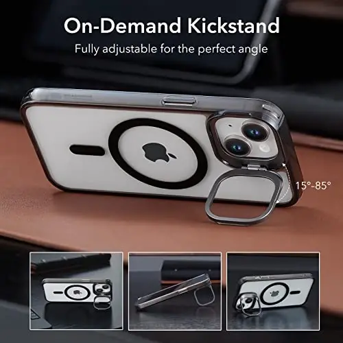 ESR for iPhone 13 Case/iPhone 14 Case, MagSafe bilan mos, O'rnatilgan Kamera Ring Stand, Harbiy Darajadagi Himoya, iPhone 13/14 uchun Magnit Telefon G'ilofi, Klassik Seriya, Toza Qora - 4