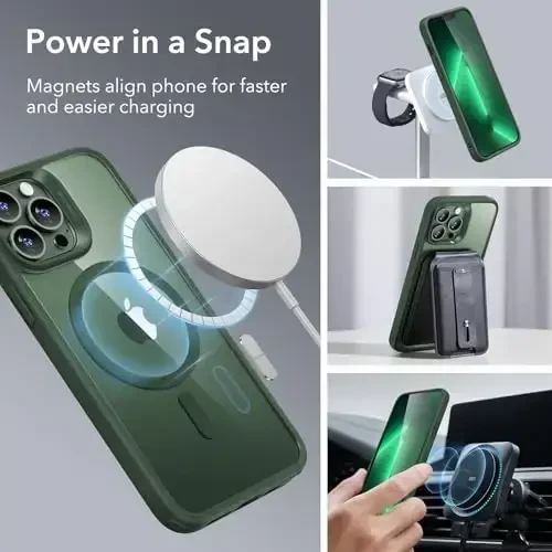 ESR for iPhone 13 Pro Case, Compatible with MagSafe, Shockproof Military-Grade Protection, Yellowing Resistant, Magnetic Phone Case for iPhone 13 Pro, Classic Hybrid Case (HaloLock),Clear Green - 3
