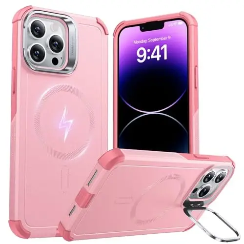 ESR for iPhone 13 Pro Case with Stand, 23 ft Military-Grade Drop Protection Heavy Duty Magnetic Phone Case, Compatible with MagSafe Accessories, Cyber Series, Pink - 1