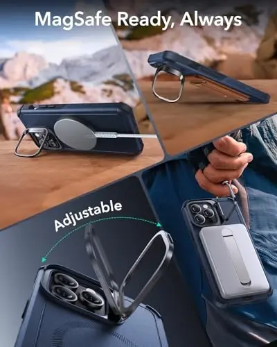 ESR for iPhone 13 Pro Case with Stand, 23 ft Military-Grade Drop Protection Heavy Duty Magnetic Phone Case, MagSafe aksessuarlari bilan mos, Cyber Series, Moviy - 5