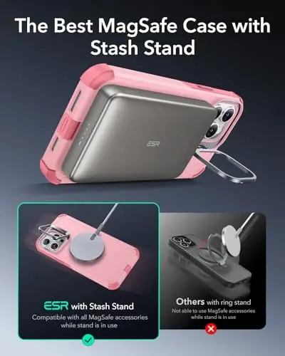 ESR for iPhone 13 Pro Max Case with Stand, 23 ft Military-Grade Drop Protection Heavy Duty Magnetic Phone Case, Compatible with MagSafe Accessories, Cyber Series, Pink - 4