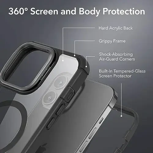ESR for iPhone 13 Pro Max Case with Stand, Compatible with MagSafe, Full-Body Military-Grade Drop Proof Case with Built-in 9H+ Tempered Glass Screen Protector, Armor Series, Clear Black - 3