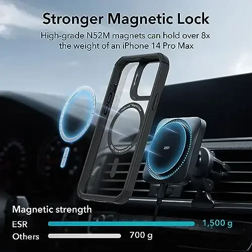 ESR for iPhone 13 Pro Max Case with Stand, Compatible with MagSafe, Full-Body Military-Grade Drop Proof Case with Built-in 9H+ Tempered Glass Screen Protector, Armor Series, Clear Black - 6