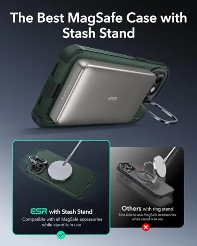 ESR for iPhone 13 va iPhone 14 Case with Stand, 23 ft Military-Grade Drop Protection Heavy Duty Magnetic Phone Case, Compatible with MagSafe Accessories, Cyber Series, Green - 4
