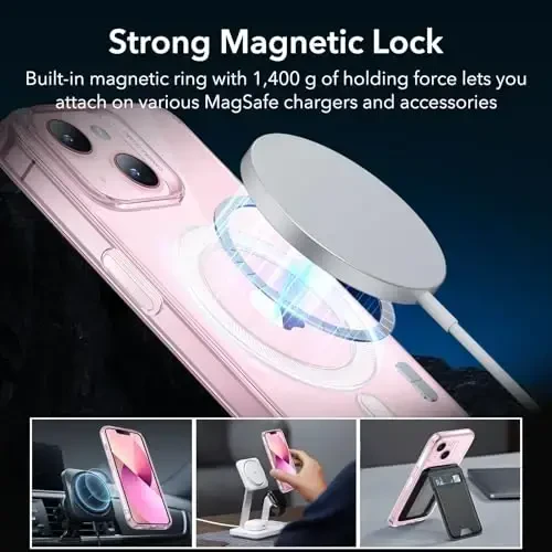 ESR for iPhone 14 Case iPhone 13 Case, Compatible with MagSafe, Military-Grade Protection, Resists Yellowing and Scratches, Magnetic Phone Case for iPhone 14 iPhone 13, Zero Series, Clear Pink - 5