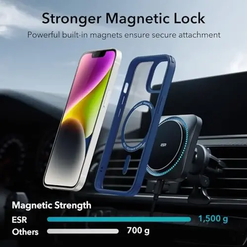ESR for iPhone 14 Case/iPhone 13 Case, Compatible with MagSafe, Shockproof Military-Grade Protection, Magnetic Phone Case for iPhone 14/13, Classic Series (HaloLock), Clear Blue - 3
