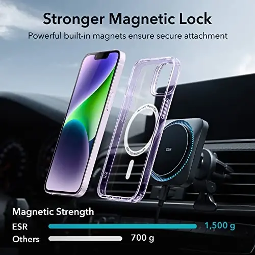 ESR for iPhone 14 Case/iPhone 13 Case, MagSafe bilan mos, zarbaga chidamli harbiy darajadagi himoya, iPhone 14/13 uchun magnitli telefon g‘ilofi, Classic Series (HaloLock), tiniq binafsha - 3