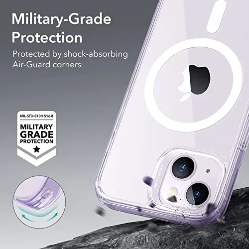 ESR for iPhone 14 Case/iPhone 13 Case, MagSafe bilan mos, zarbaga chidamli harbiy darajadagi himoya, iPhone 14/13 uchun magnitli telefon g‘ilofi, Classic Series (HaloLock), tiniq binafsha - 5