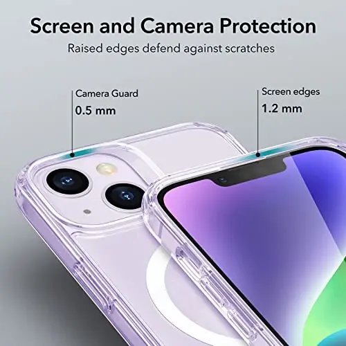 ESR for iPhone 14 Case/iPhone 13 Case, MagSafe bilan mos, zarbaga chidamli harbiy darajadagi himoya, iPhone 14/13 uchun magnitli telefon g‘ilofi, Classic Series (HaloLock), tiniq binafsha - 6