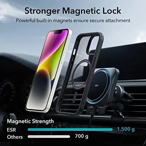 ESR for iPhone 14 Plus Case, Compatible with MagSafe, Shockproof Military-Grade Protection, Yellowing Resistant, Magnetic Phone Case for iPhone 14 Plus, Classic Hybrid Case (HaloLock), Clear Black - 4