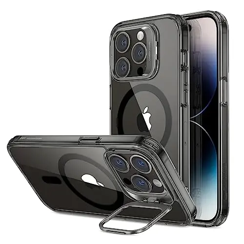 ESR for iPhone 14 Pro Case, Compatible with MagSafe, Built-in Camera Ring Stand, Military-Grade Protection, Magnetic Phone Case for iPhone 14 Pro, Classic Kickstand Case (HaloLock), Clear Black - 1