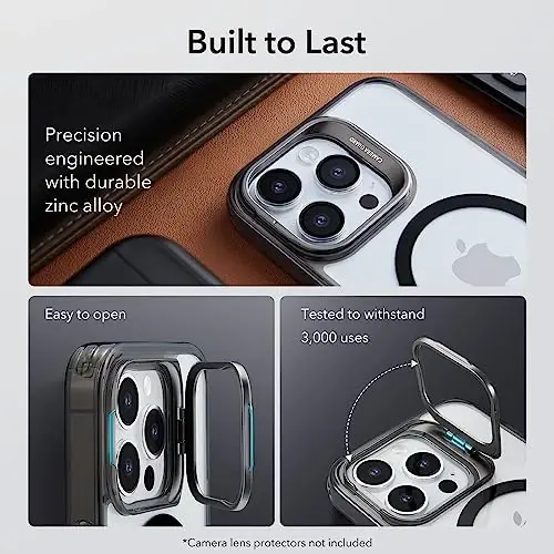 ESR for iPhone 14 Pro Case, Compatible with MagSafe, Built-in Camera Ring Stand, Military-Grade Protection, Magnetic Phone Case for iPhone 14 Pro, Classic Kickstand Case (HaloLock), Clear Black - 5