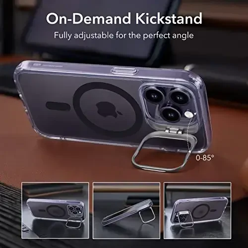 ESR for iPhone 14 Pro Case, Compatible with MagSafe, Built-in Camera Ring Stand, Military-Grade Protection, Magnetic Phone Case for iPhone 14 Pro, Classic Kickstand Case (HaloLock), Clear Purple - 3
