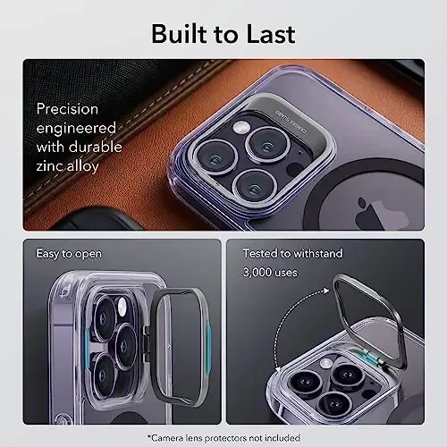 ESR for iPhone 14 Pro Case, Compatible with MagSafe, Built-in Camera Ring Stand, Military-Grade Protection, Magnetic Phone Case for iPhone 14 Pro, Classic Kickstand Case (HaloLock), Clear Purple - 5