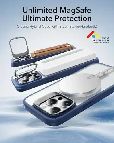 ESR for iPhone 14 Pro Case, Compatible with MagSafe, Built-in Camera Ring Stand, Military-Grade Protection, Magnetic Phone Case for iPhone 14 Pro, Classic Series, Clear Blue - 2