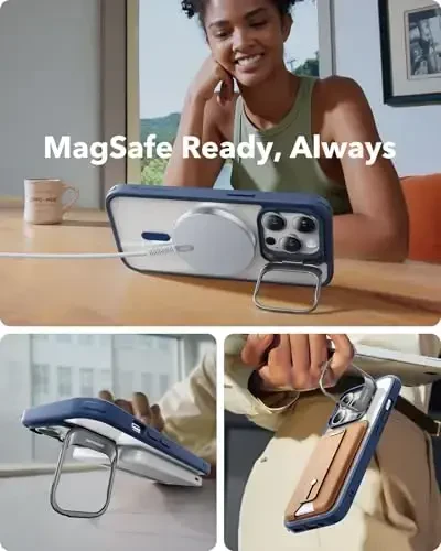 ESR for iPhone 14 Pro Case, Compatible with MagSafe, Built-in Camera Ring Stand, Military-Grade Protection, Magnetic Phone Case for iPhone 14 Pro, Classic Series, Clear Blue - 4