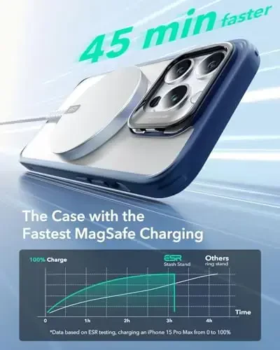 ESR for iPhone 14 Pro Case, Compatible with MagSafe, Built-in Camera Ring Stand, Military-Grade Protection, Magnetic Phone Case for iPhone 14 Pro, Classic Series, Clear Blue - 5
