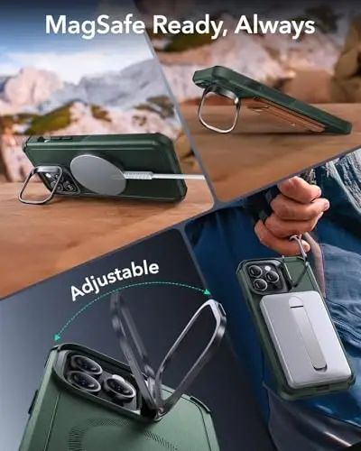 ESR for iPhone 14 Pro Case with Stand, 23 ft Military-Grade Drop Protection Heavy Duty Magnetic Phone Case, Compatible with MagSafe Accessories, Cyber Series, Green - 5
