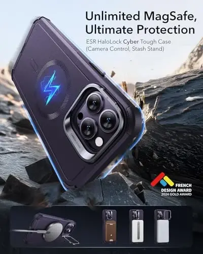 ESR for iPhone 14 Pro Case with Stand, 23 ft Military-Grade Drop Protection Heavy Duty Magnetic Phone Case, Compatible with MagSafe Accessories, Cyber Series, Purple - 2