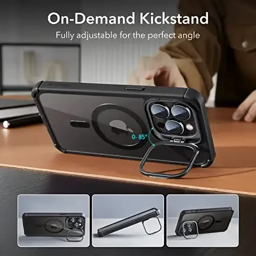 ESR for iPhone 14 Pro Case with Stand, Compatible with MagSafe, Full-Body Military-Grade Drop Proof Case with Built-in 9H+ Tempered Glass Screen Protector, Armor Series, Clear Black - 4