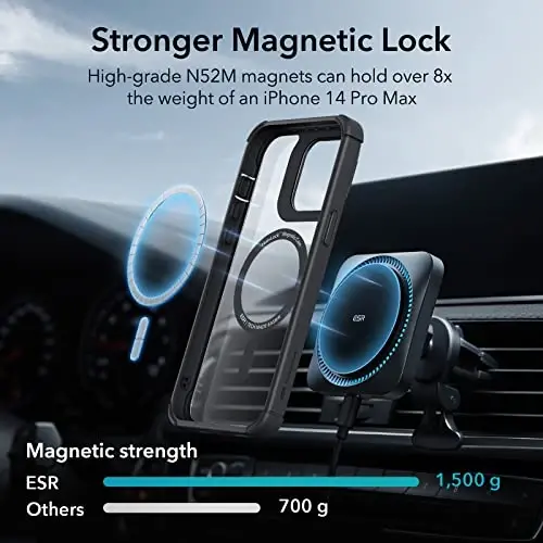 ESR for iPhone 14 Pro Case with Stand, Compatible with MagSafe, Full-Body Military-Grade Drop Proof Case with Built-in 9H+ Tempered Glass Screen Protector, Armor Series, Clear Black - 5